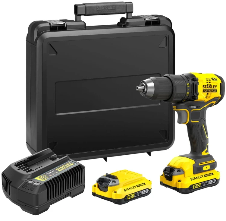 Wiertarko - wkrętarka bezszczotkowa 18V Stanley Fatmax V20; 2 akumulatory 2,0Ah Li-Ion, walizka SFMCD710D2K-QW