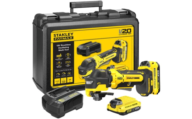 Bezszczotkowe urządzenie wielofunkcyjne Stanley V20, 2x aku. 2.0Ah. Walizka SFMCE510D2K-QW