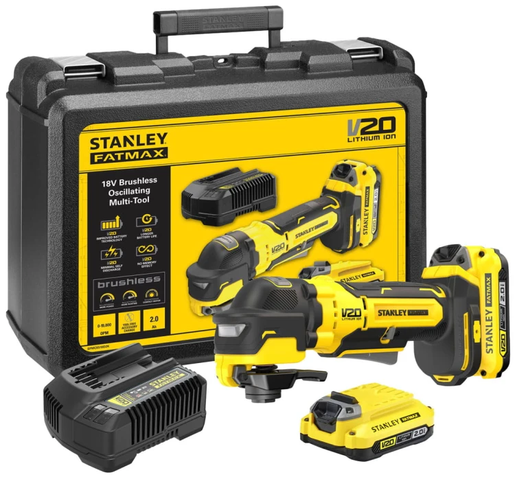 Bezszczotkowe urządzenie wielofunkcyjne Stanley V20, 2x aku. 2.0Ah. Walizka SFMCE510D2K-QW