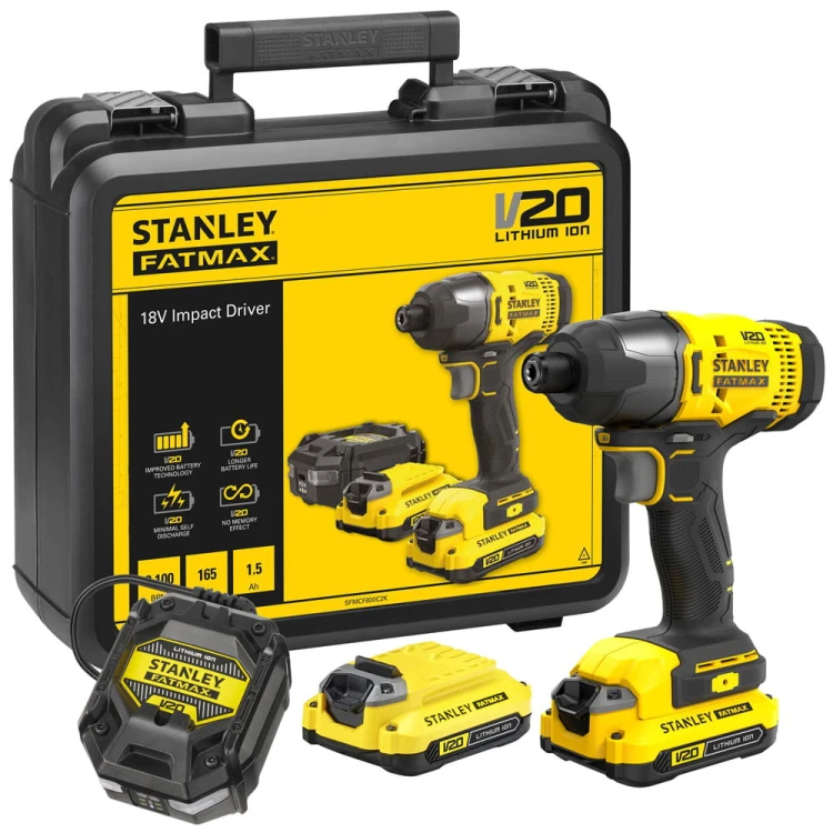 Zakrętarka udarowa Stanley V20, 2x aku. 1.5Ah walizka SFMCF800C2K-QW