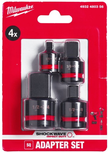 Redukcje - adaptory udarowe kpl. 4 sztuki Milwaukee Shockwave przejściówki 4932480356
