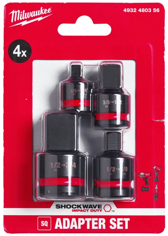 Redukcje - adaptory udarowe kpl. 4 sztuki Milwaukee Shockwave przejściówki 4932480356