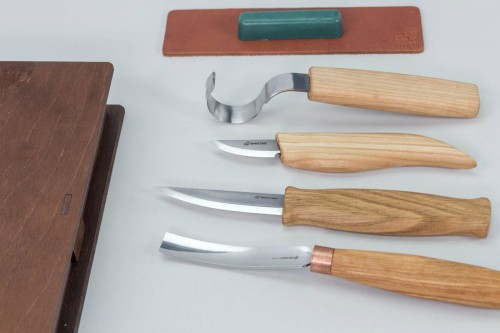 Zestaw do rzeźbienia BeaverCraft w drewnianym etui, 4 narzędzia + akcesoria do polerowania S43 Book