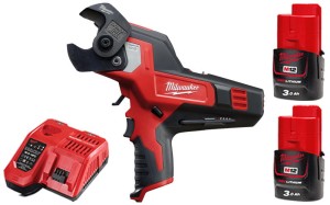 Obcinak do kabli Milwaukee M12CC-302 + 2x akumulator 3 Ah, ładowarka M12-18FC