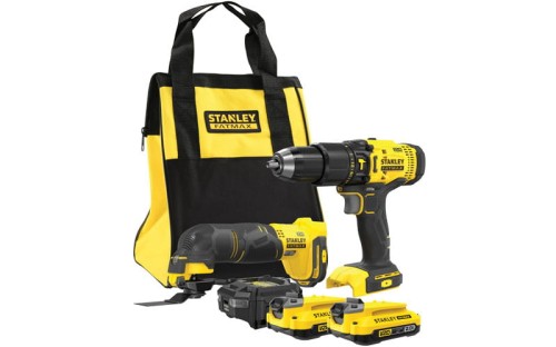 Zestaw Stanley V20: wiertarko-wkrętarka udarowa SFMCD711, multitool SFMCE500, 2x aku. 2Ah walizka SFMCK213D2S