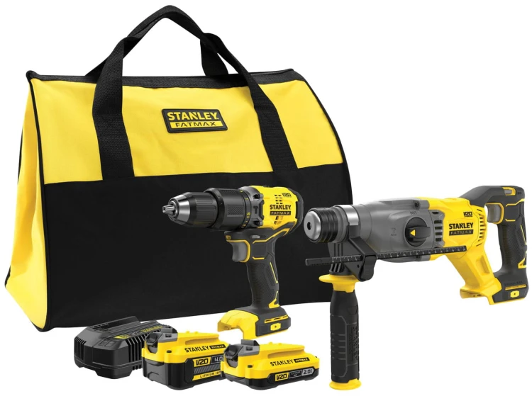 Zestaw Stanley V20: wiertarko-wkretarka udarowa SFMCD715, młot SDS+ SFMCH900, aku.: 1x2Ah,1x4Ah, walizka SFMCK216MDS-QW