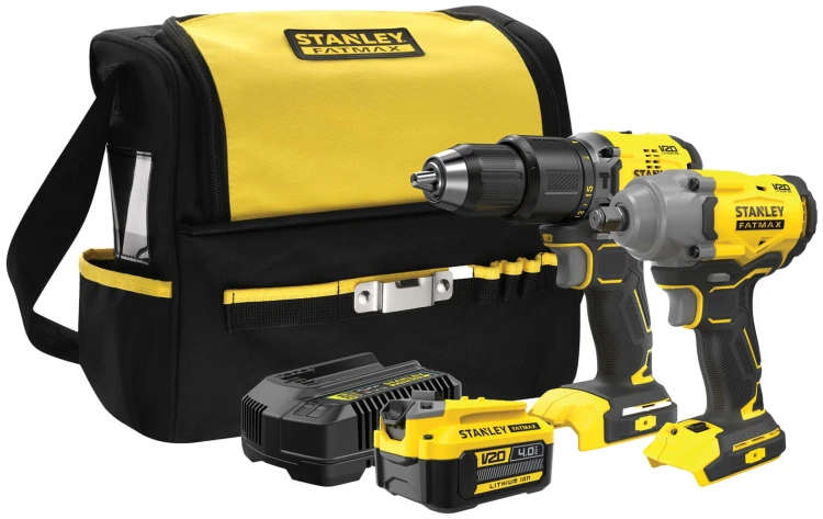 Zestaw Stanley V20: wiertarko-wkretarka udarowa SFMCD715, klucz udarowy SFMCF920, 1x aku 4Ah, torba SFMCK217M1S-QW