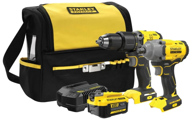 Zestaw Stanley V20: wiertarko-wkretarka udarowa SFMCD715, klucz udarowy SFMCF920, 1x aku 4Ah, torba SFMCK217M1S-QW