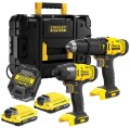 Zestaw Stanley V20: wiertarko-wkrętarka SFMCD711, zakrętarka udarowa SFMCF800, 2x aku. 2,0Ah, skrzynia T-stack SFMCK465D2T-QW