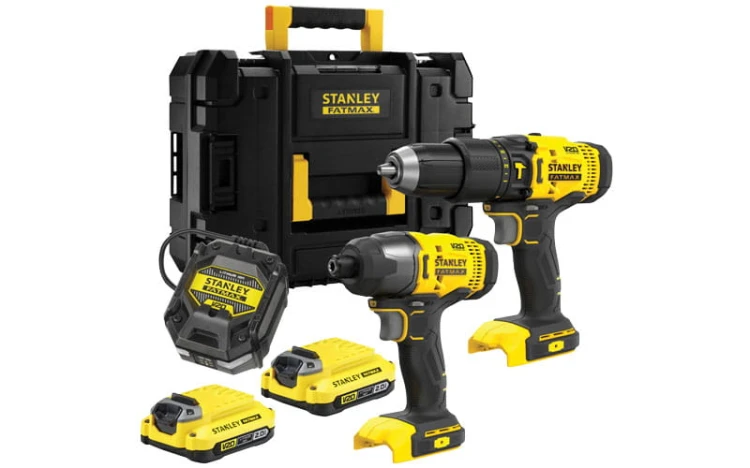 Zestaw Stanley V20: wiertarko-wkrętarka SFMCD711, zakrętarka udarowa SFMCF800, 2x aku. 2,0Ah, skrzynia T-stack SFMCK465D2T-QW