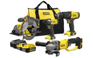 Zestaw Stanley V20: wkrętarka SFMCD711, zakrętarka SFMCF800, pilarka SFMCS500, szlifierka SFMCG400, 2x aku. 4Ah, torba SFMCK469M2-QW