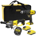Zestaw Stanley V20: wiertarko-wkrętarka SFMCD711, szlifierka SFMCG400, 2x aku. 2Ah, torba SFMCK471D2S-QW
