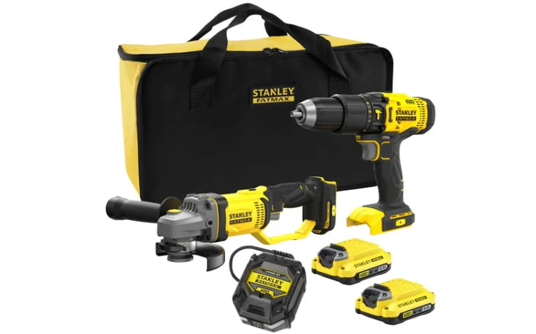 Zestaw Stanley V20: wiertarko-wkrętarka SFMCD711, szlifierka SFMCG400, 2x aku. 2Ah, torba SFMCK471D2S-QW