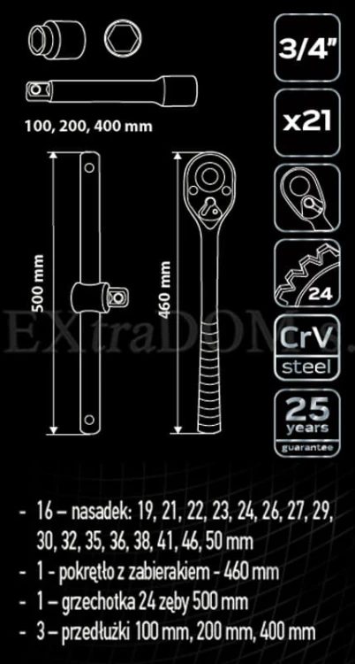 Zestaw narzędzi Neo Tools 21cz. klucze nasadowe 3/4'' 08-061