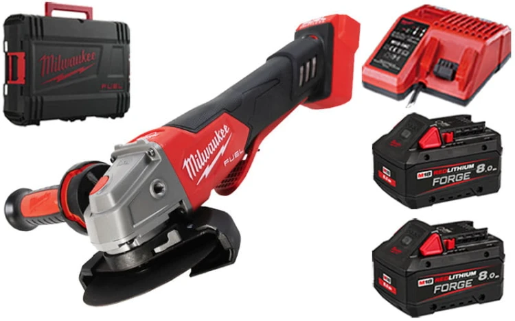 Szlifierka kątowa z regulacją obrotów Milwaukee 125mm 18V 2x akumulator FORGE™ 8.0Ah, ładowarka w walizce M18FSAGV125XPDB