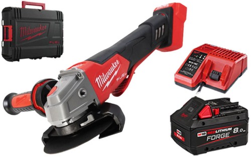 Szlifierka kątowa z regulacją obrotów Milwaukee 125mm 18V 1x akumulator 8,0Ah, ładowarka w walizce M18FSAGV125XPDB