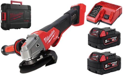 Szlifierka kątowa z regulacją obrotów Milwaukee 125mm 18V 2x akumulator 5,0Ah, ładowarka w walizce M18FSAGV125XPDB-502X