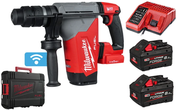 Młotowiertarka SDS-Plus Milwaukee 32mm 5.0J 18V M18ONEFHPX-802X w walizce aku. 2x 8,0Ah FORGE™ i ładowark