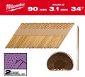 Gwoździe pierścieniowe Milwaukee długość 90mm, kąt 34°, głowa typu D 2200 szt. do gwoździarki M18 FFN 4932492605