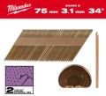 Gwoździe pierścieniowe Milwaukee długość 75mm, kąt 34°, głowa typu D 2200 szt. do gwoździarki M18 FFN 4932492610