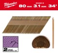 Gwoździe pierścieniowe Milwaukee długość 80mm, kąt 34°, głowa typu D 2200 szt. do gwoździarki M18 FFN 4932492611
