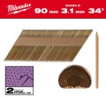 Gwoździe pierścieniowe Milwaukee długość 90mm, kąt 34°, głowa typu D 2200 szt. do gwoździarki M18 FFN 4932492612