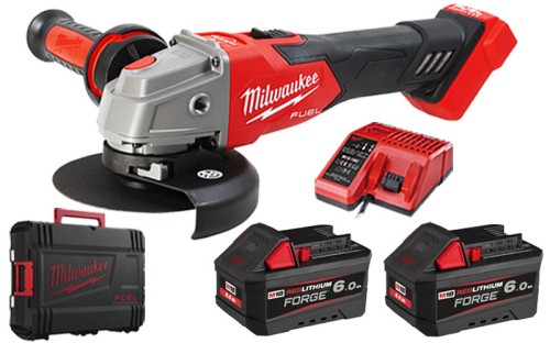 Szlifierka kątowa z hamulcem Milwaukee 18V M18FSAG125XB-602X silnik bezszczotkowy 2x aku 6,0Ah FORGE™, ładowarka, walizka