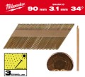 Gwoździe pierścieniowe Milwaukee długość 90mm, kąt 34°, głowa typu D 2200 szt. do gwoździarki M18 FFN 4932492615