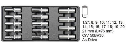 Zestaw narzędzi do szuflady 14 cz. - nasadki długie 1/2" Yato YT-5539