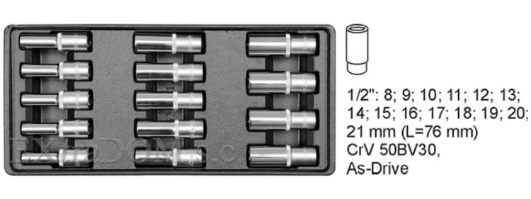 Zestaw narzędzi do szuflady 14 cz. - nasadki długie 1/2" Yato YT-5539
