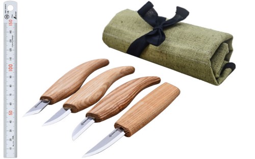 Podstawowy zestaw 4 noży do rzeźbienia, w etui z materiału Beaver Craft BCS07