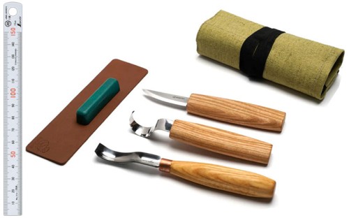 Zestaw 3 narzędzi do rzeźbienia łyżek z akcesoriami do polerowania w etui BeaverCraft S38
