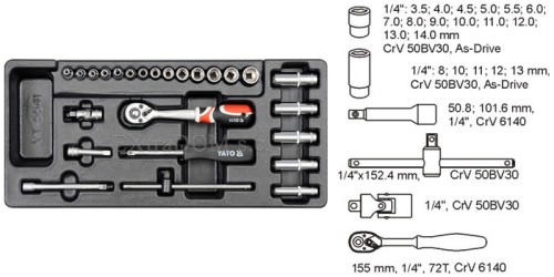 Zestaw narzędzi do szuflady 25 cz. - nasadki i akcesoria 1/4" Yato YT-5541