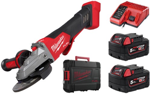 Szlifierka kątowa 125 mm z płaską głowicą Milwaukee M18FSAGF125XPDB z hamulcem i włącznikiem łopatkowym w walizce