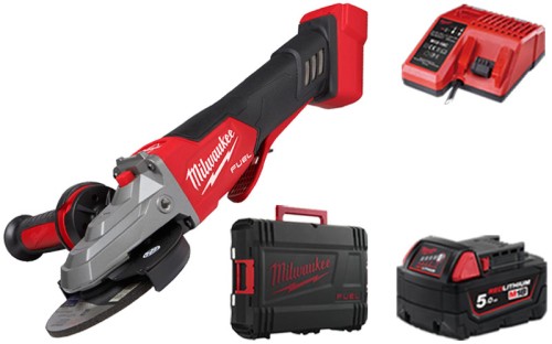 Szlifierka kątowa 125 mm z płaską głowicą Milwaukee M18FSAGF125XPDB z hamulcem i włącznikiem łopatkowym w walizce