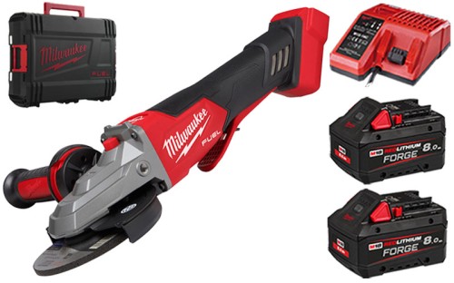Szlifierka kątowa 125 mm z płaską głowicą Milwaukee M18FSAGF125XPDB z hamulcem i włącznikiem łopatkowym w walizce