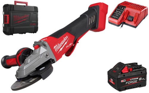 Szlifierka kątowa 125 mm z płaską głowicą Milwaukee M18FSAGF125XPDB z hamulcem i włącznikiem łopatkowym w walizce