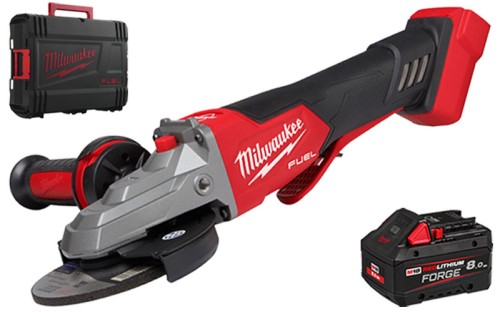 Szlifierka kątowa 125 mm z płaską głowicą Milwaukee M18FSAGF125XPDB z hamulcem i włącznikiem łopatkowym w walizce