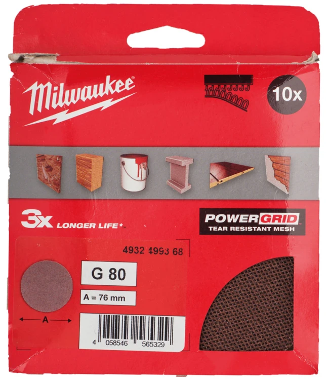 Siatka ścierna Milwaukee Power Grid Mesh HL do M12FSDR75 kpl. 10 szt. gradacja 80 4932499368