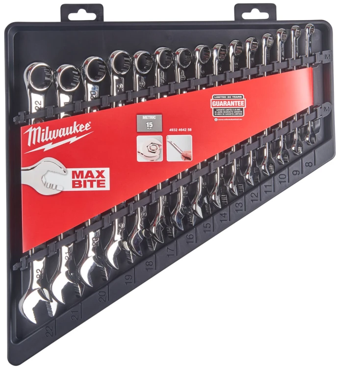 Klucze płasko – oczkowe Milwaukee MAXBITE kpl. 15 szt. - metryczny 4932464258