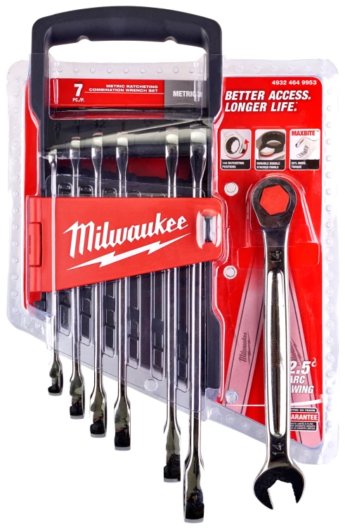 Klucze płasko – oczkowe Milwaukee MAXBITE z grzechotką kpl. 7 szt. - metryczny 4932464993