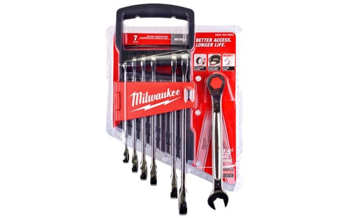 Klucze płasko – oczkowe Milwaukee MAXBITE z grzechotką kpl. 7 szt. - metryczny 4932464993