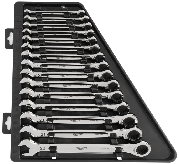 Klucze płasko – oczkowe Milwaukee MAXBITE z grzechotką kpl. 15 szt. - metryczny 4932464994