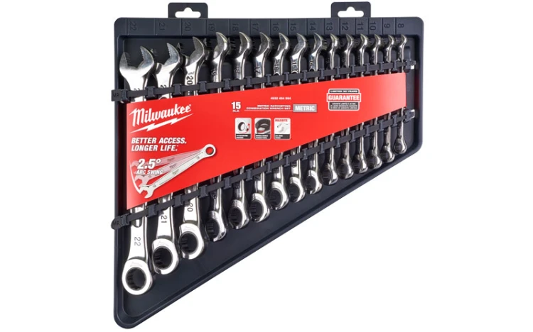 Klucze płasko – oczkowe Milwaukee MAXBITE z grzechotką kpl. 15 szt. - metryczny 4932464994