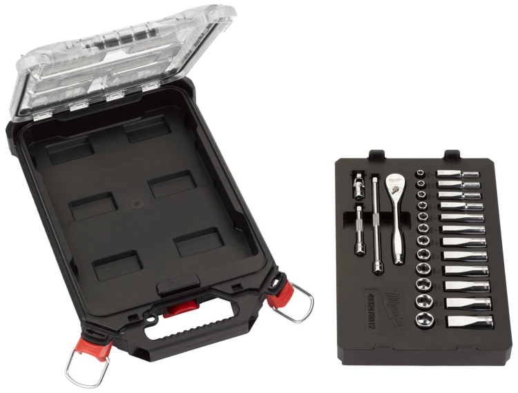 Klucze nasadowe Milwaukee 1/4˝ z grzechotką, metryczne, kpl. 28 szt. w organizerze PACKOUT™ 4932478812