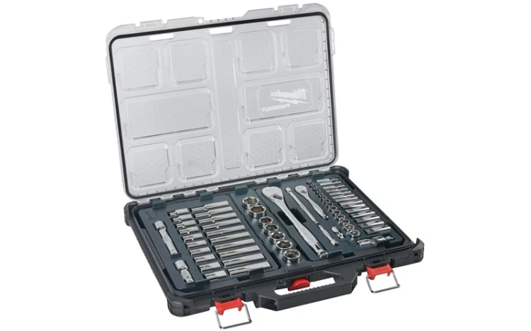 Klucze nasadowe Milwaukee 1/4˝ 1/2˝ z grzechotkami, metryczne, kpl. 63 szt. w organizerze PACKOUT™ 4932493661