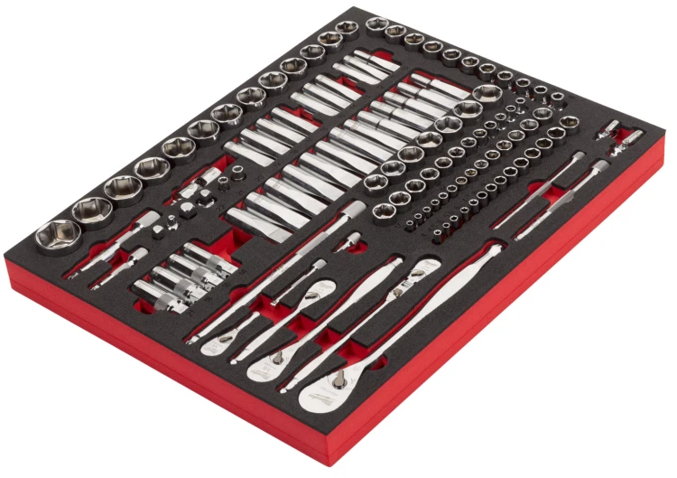 Wkładka piankowa Milwaukee z nasadkami i grzechotkami 1/4", 3/8", 1/2" do wózków narzędziowych kpl. 120 szt. 4932498518