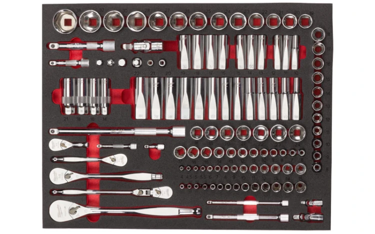 Wkładka piankowa Milwaukee z nasadkami i grzechotkami 1/4", 3/8", 1/2" do wózków narzędziowych kpl. 120 szt. 4932498518