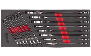 Wkładka piankowa Milwaukee klucze płasko-oczkowe MAXBITE™ z ruchomą główką grzechotki kpl. 15 szt. do wózków narzędziowych  4932479829