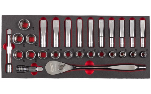 Wkładka piankowa Milwaukee z grzechotką i nasadkami 1/2˝ kpl. 28 szt. do wózków narzędziowych 4932479826